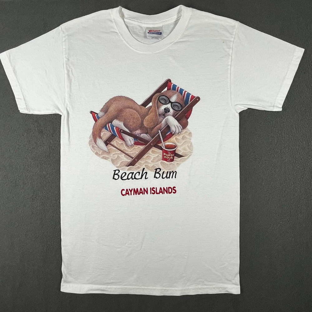 Cayman Islands Beach Bum Dog Graphic T Shirt Hanes Heavyweight Small